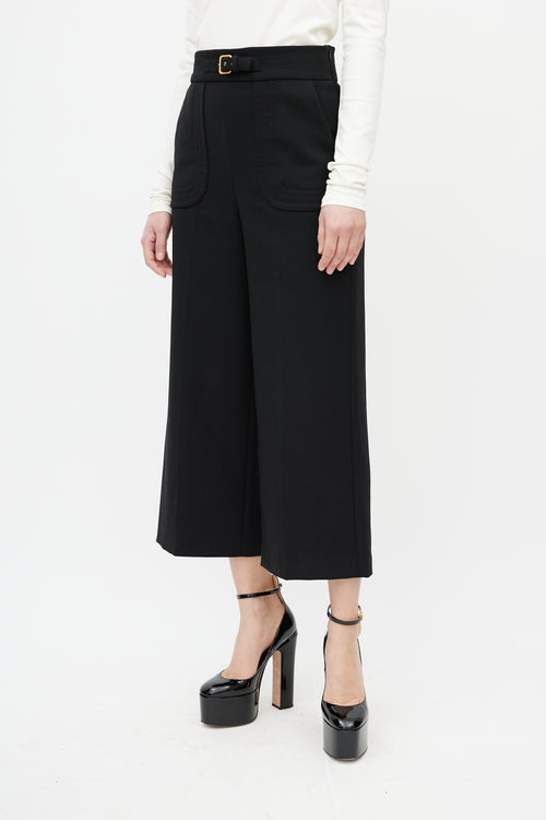 Red Valentino Black Wide Leg Buckled Cropped Trouser