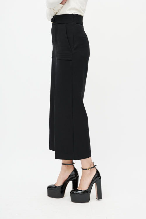 Red Valentino Black Wide Leg Buckled Cropped Trouser