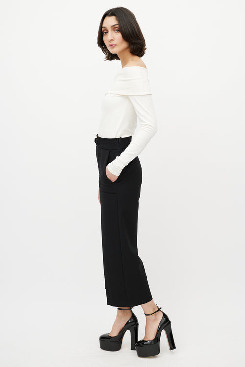 Red Valentino Black Wide Leg Buckled Cropped Trouser