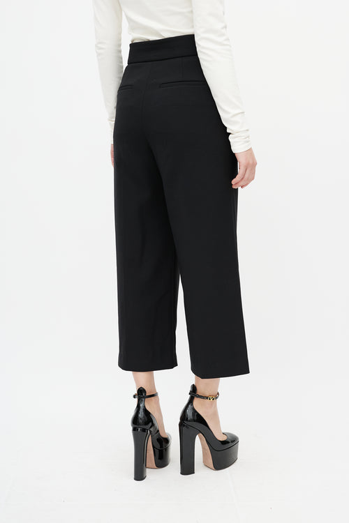 Red Valentino Black Wide Leg Buckled Cropped Trouser