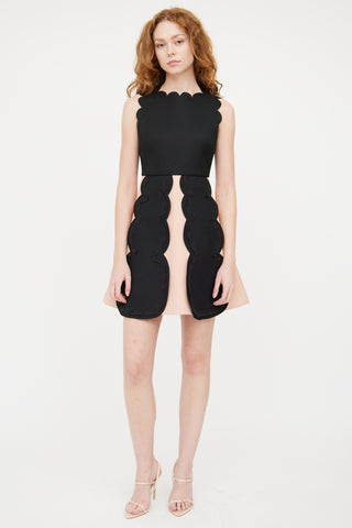 Red Valentino Black 
Pink Scalloped Lace Dress