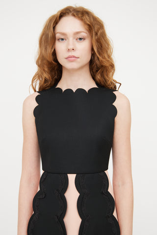 Red Valentino Black 
Pink Scalloped Lace Dress