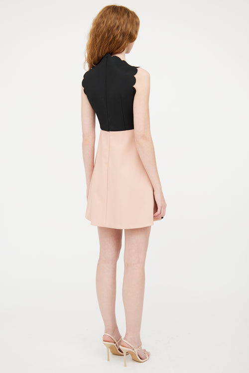 Red Valentino Black 
Pink Scalloped Lace Dress