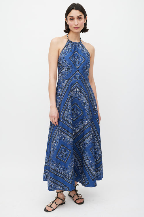 Red Valentino Blue Black 
White Printed A-Line Dress