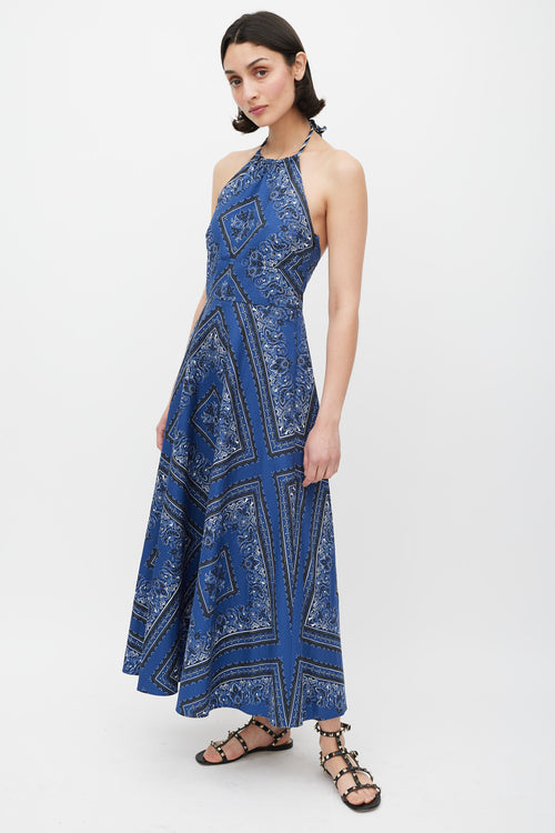 Red Valentino Blue Black 
White Printed A-Line Dress