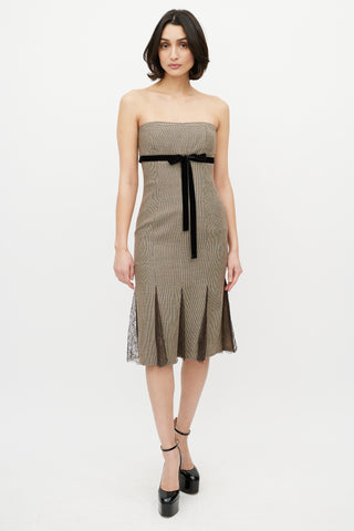 Red Valentino Brown 
Black Micro Houndstooth Strapless Dress