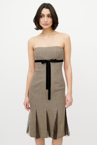 Red Valentino Brown 
Black Micro Houndstooth Strapless Dress