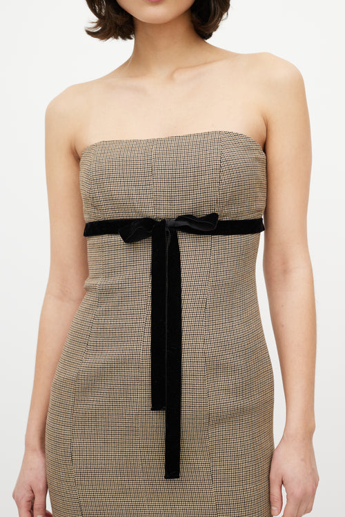 Red Valentino Brown 
Black Micro Houndstooth Strapless Dress