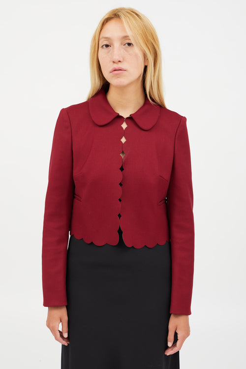 Red Valentino Burgundy Scalloped Cropped Jacket