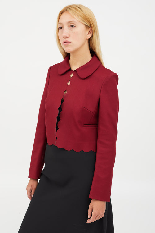 Red Valentino Burgundy Scalloped Cropped Jacket