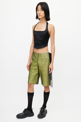 Red Valentino Green 
Black Tulle Leather Short