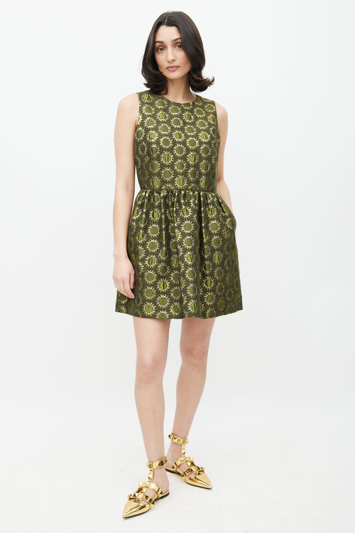 Red Valentino Green 
Gold Sun Brocade Dress