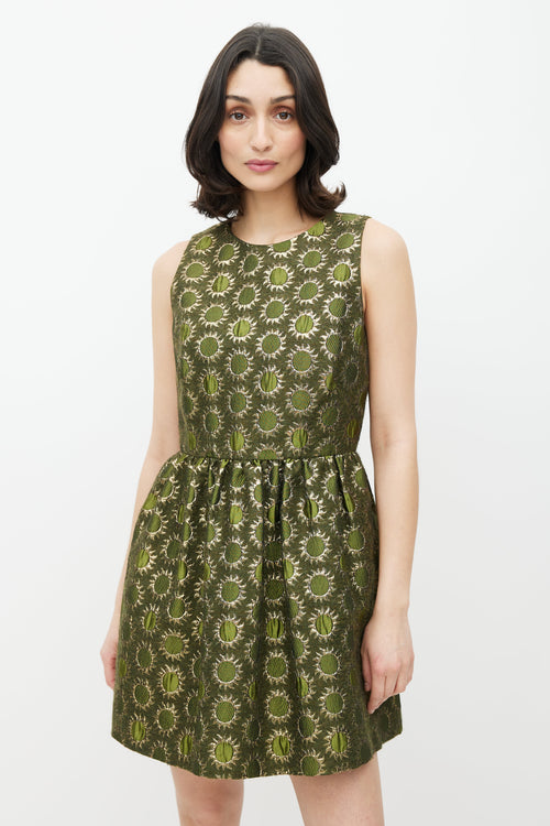 Red Valentino Green 
Gold Sun Brocade Dress