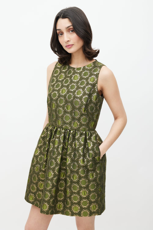 Red Valentino Green 
Gold Sun Brocade Dress