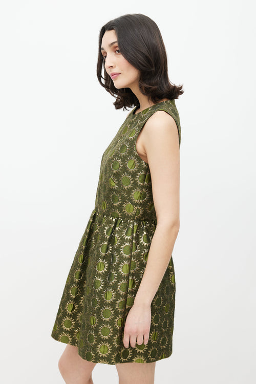 Red Valentino Green 
Gold Sun Brocade Dress