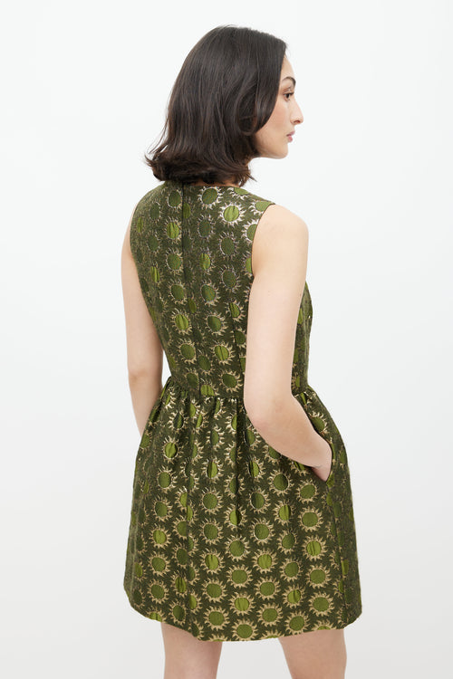 Red Valentino Green 
Gold Sun Brocade Dress