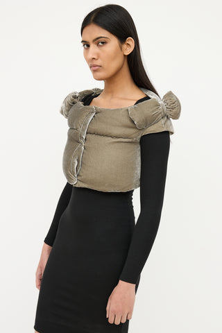 Red Valentino Green Velvet Crop Bow Vest