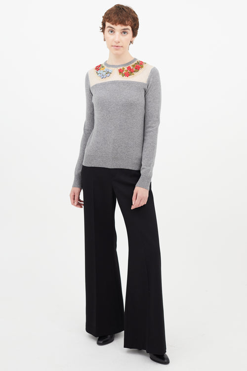 Red Valentino Grey 
Multicolour Lace Floral Sweater