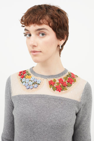 Red Valentino Grey 
Multicolour Lace Floral Sweater