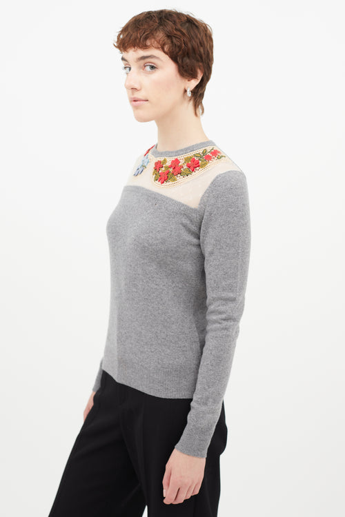 Red Valentino Grey 
Multicolour Lace Floral Sweater