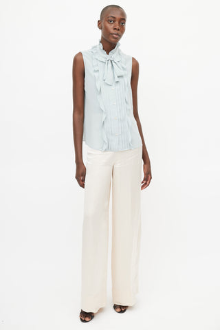 Red Valentino Light Blue Silk Ruffle Shirt