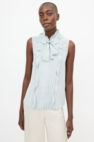 Red Valentino Light Blue Silk Ruffle Shirt