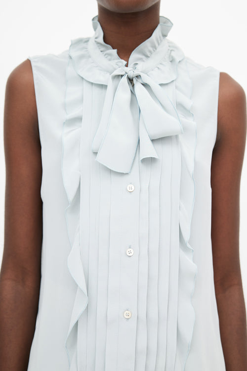 Red Valentino Light Blue Silk Ruffle Shirt