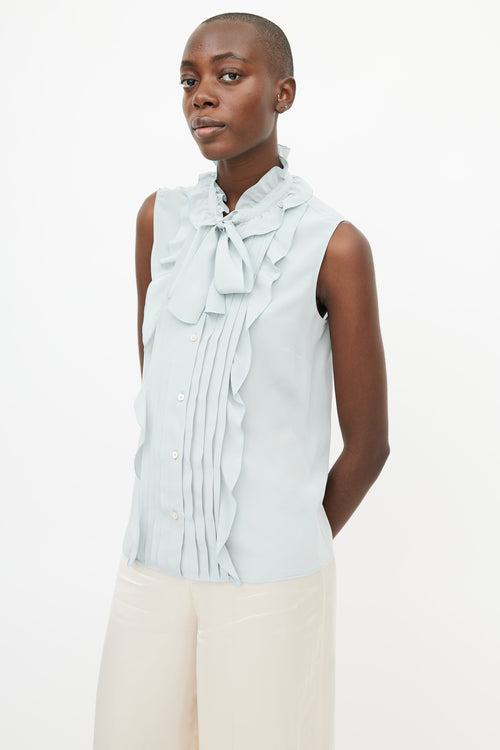 Red Valentino Light Blue Silk Ruffle Shirt