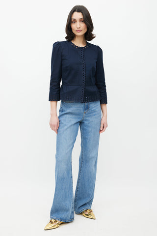 Red Valentino Navy Eyelet Scalloped Jacket