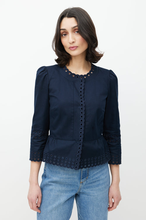 Red Valentino Navy Eyelet Scalloped Jacket