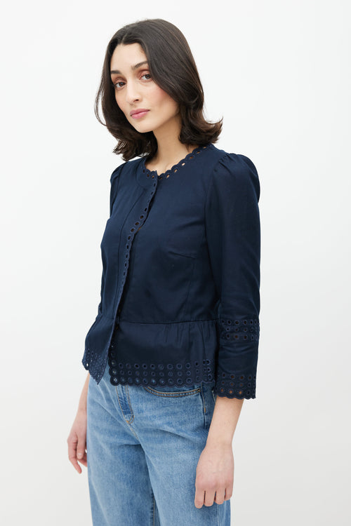 Red Valentino Navy Eyelet Scalloped Jacket