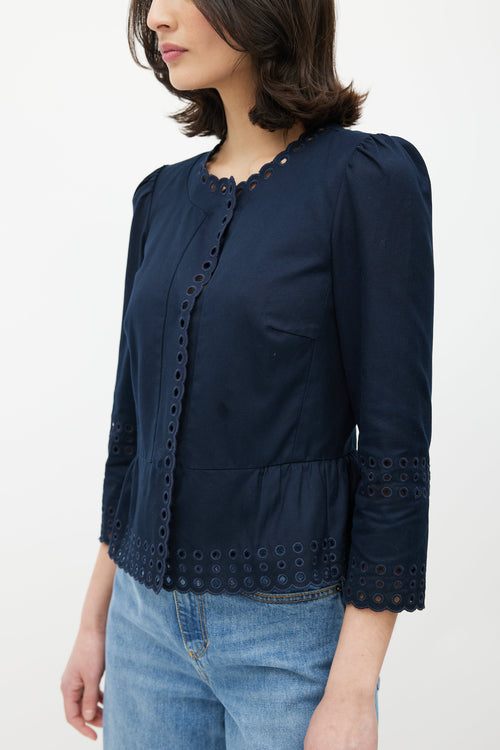 Red Valentino Navy Eyelet Scalloped Jacket