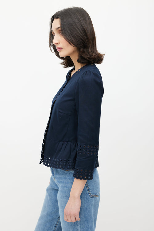 Red Valentino Navy Eyelet Scalloped Jacket