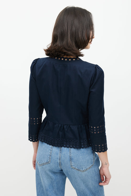 Red Valentino Navy Eyelet Scalloped Jacket