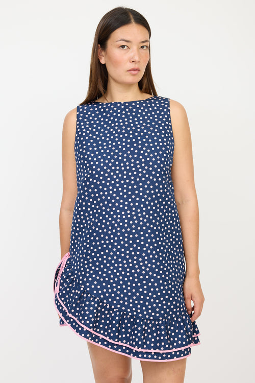 Red Valentino Navy 
Pink Polka Dot Ruffled Dress