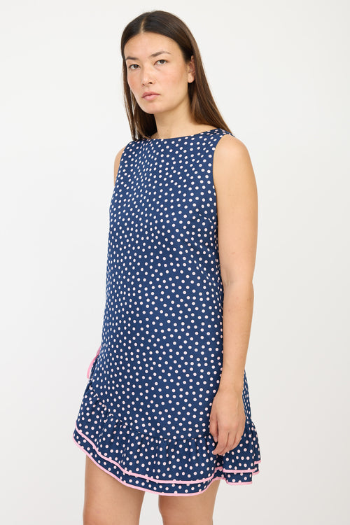 Red Valentino Navy 
Pink Polka Dot Ruffled Dress