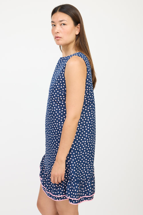 Red Valentino Navy 
Pink Polka Dot Ruffled Dress