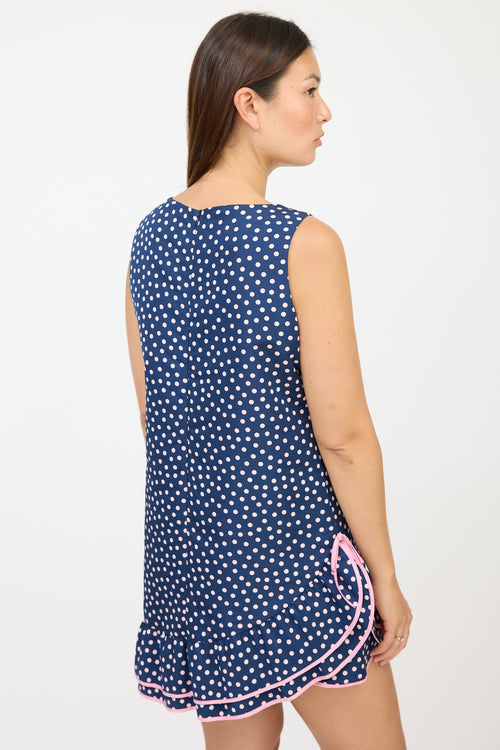 Red Valentino Navy 
Pink Polka Dot Ruffled Dress