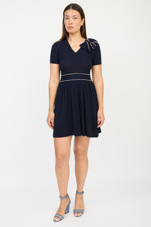 Red Valentino Navy 
Pink Wool Bow Sweater Dress