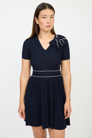 Red Valentino Navy 
Pink Wool Bow Sweater Dress