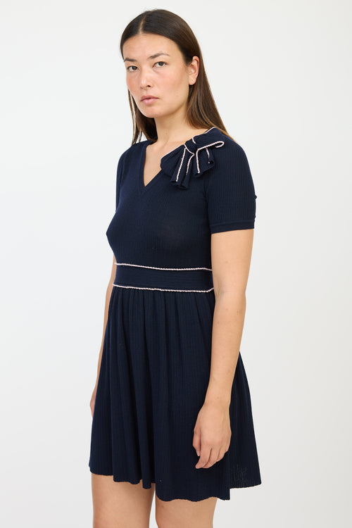 Red Valentino Navy 
Pink Wool Bow Sweater Dress