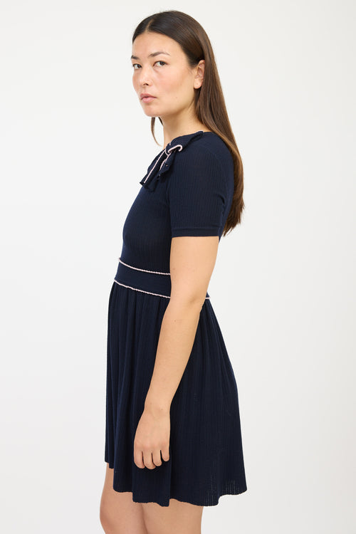 Red Valentino Navy 
Pink Wool Bow Sweater Dress