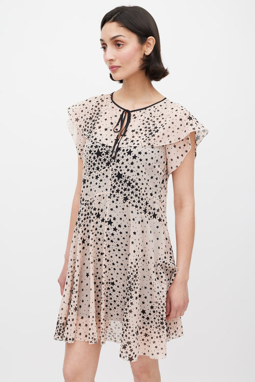 Red Valentino Pink 
Black Silk Sheer Printed Dress