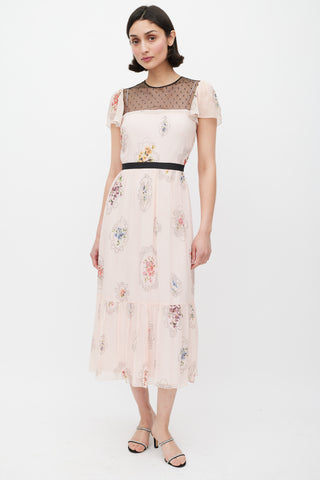 Red Valentino Pink 
Multicolour Lace Panelled Floral Dress