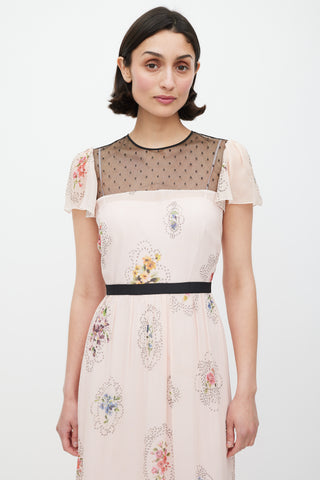 Red Valentino Pink 
Multicolour Lace Panelled Floral Dress