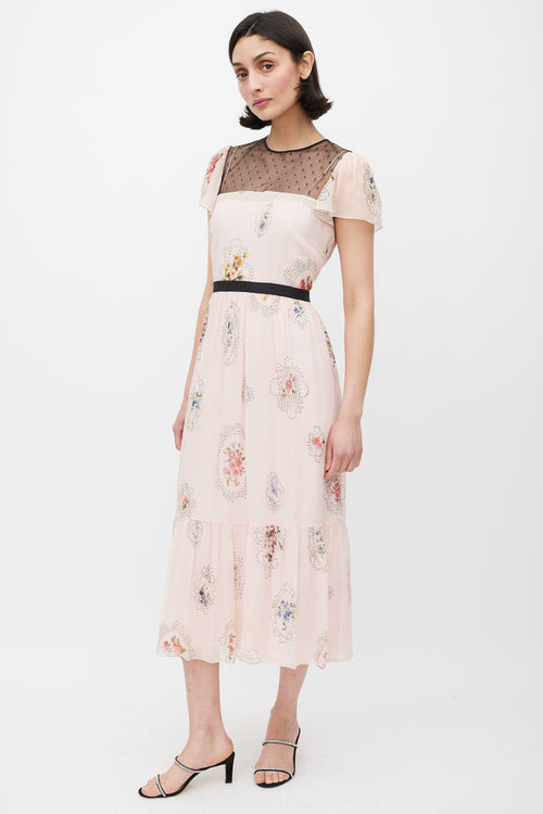 Red Valentino Pink 
Multicolour Lace Panelled Floral Dress