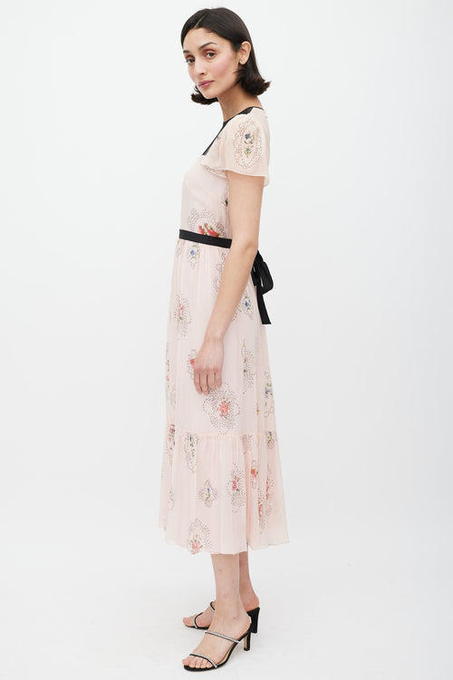 Red Valentino Pink 
Multicolour Lace Panelled Floral Dress