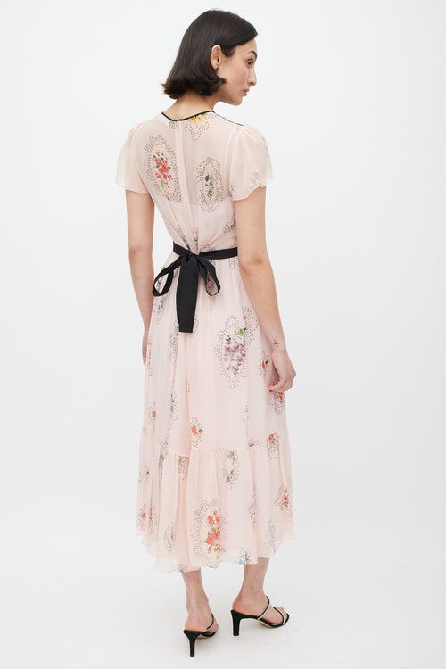 Red Valentino Pink 
Multicolour Lace Panelled Floral Dress