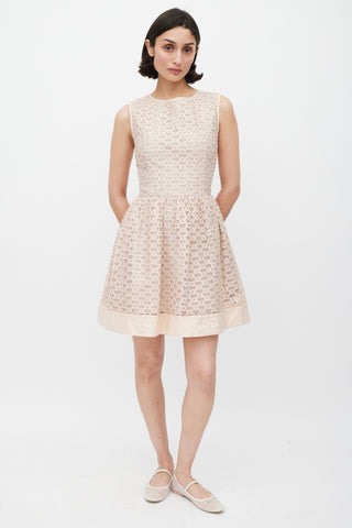 Red Valentino Pink Ribbon Mesh A-Line Dress