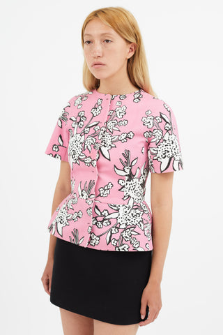 Red Valentino Pink Floral Peplum Short Sleeve Blazer